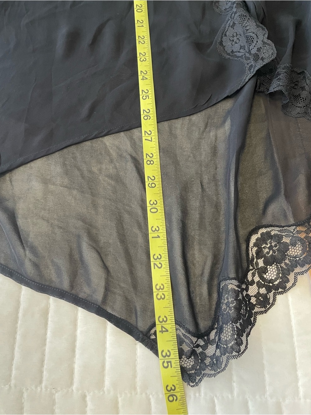 Anthropologie Sheer Mesh Lace-Trim Asymmetrical Midi Skirt Sz M Black Romantic - Picture 10 of 12